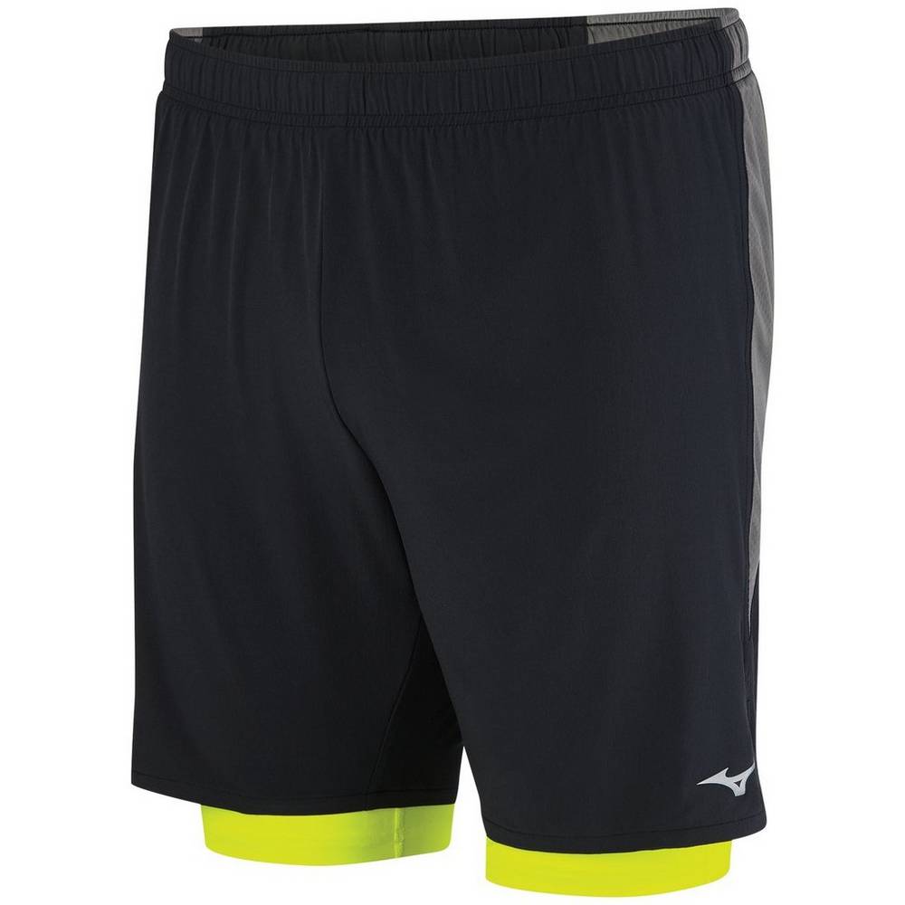 Mizuno Men's ALPHA 7.5" 2 IN 1 Running Shorts Black/Yellow (421588-QLA)